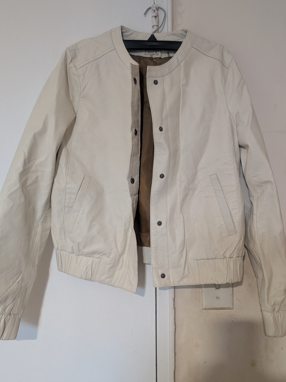 ecru Women Cream Bomber Jacket with Snap Buttons